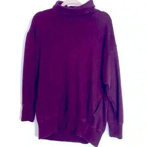 Aerie Turtleneck Sweatshirt Sz S Oversized Pullover Pockets Burgundy Funnel Neck